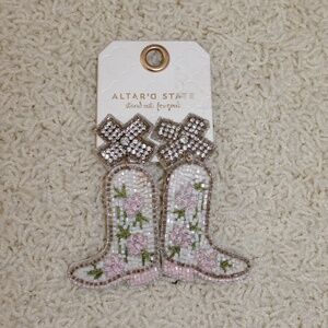 NWT Altar'd State White Cowgirl Boot Earrings